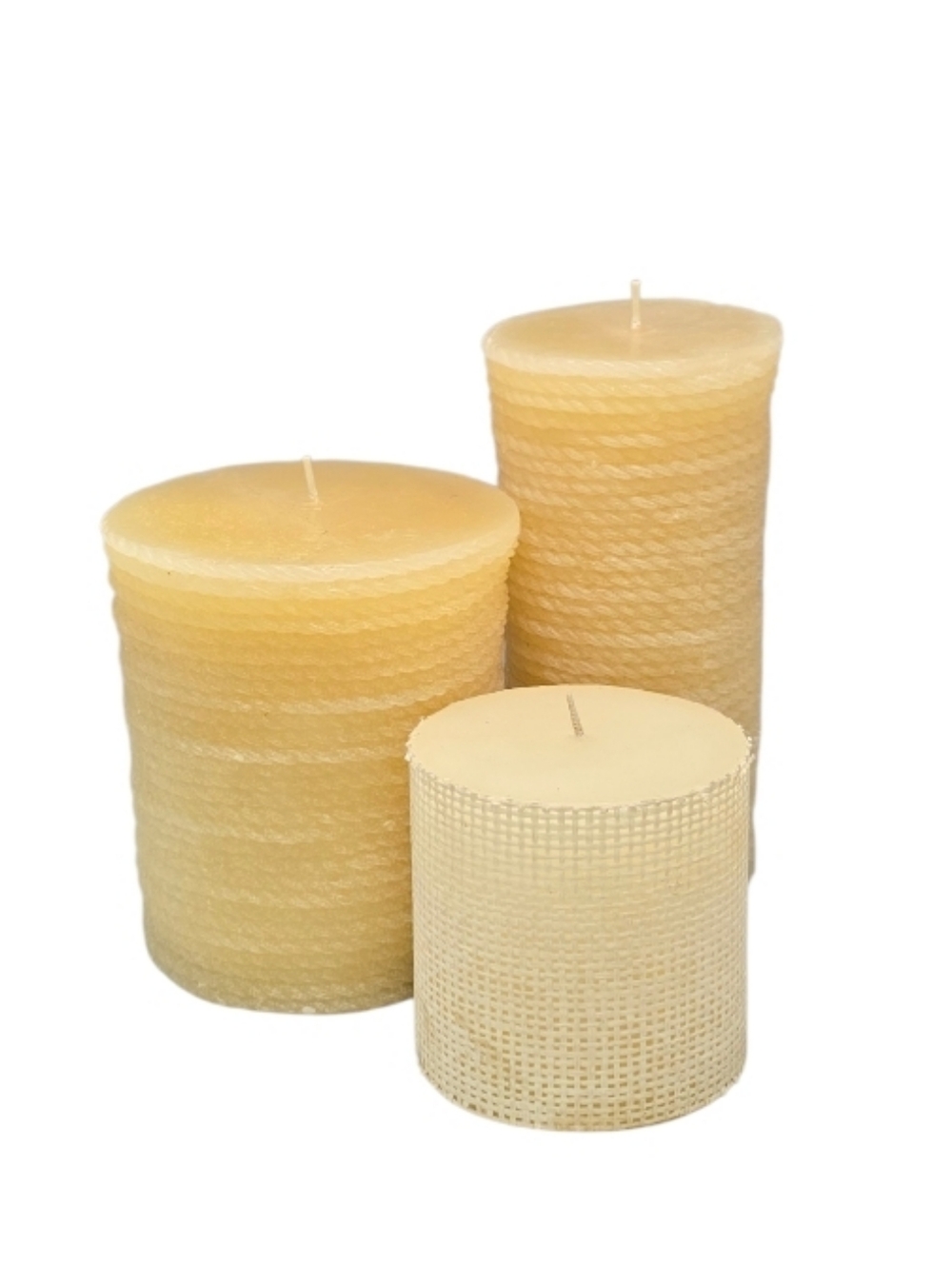 Pottery Barn Cream Textured Pillar Candle Set
